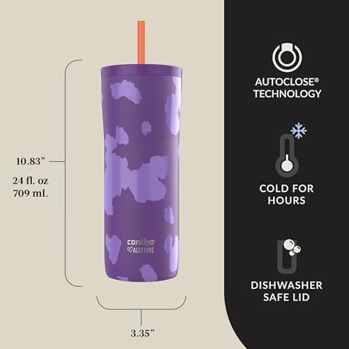 Image of Contigo x Ally Love Streeterville Stainless Steel Tumbler with Straw, Easy Clean Lid, Leak Proof, BPA Free, 24oz, Violet