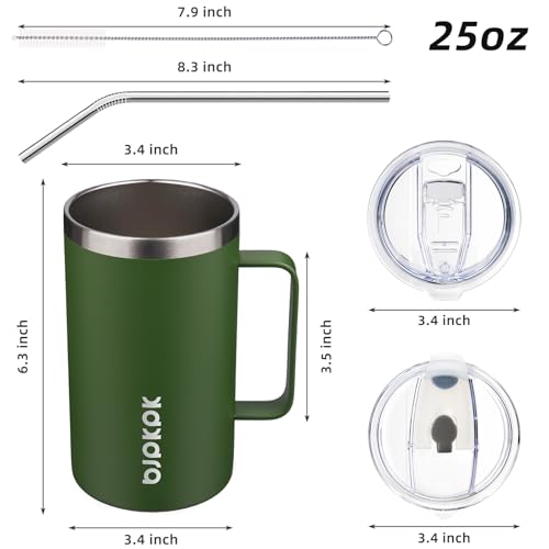 Image of BJPKPK 25oz Insulated Coffee Mug with Handle, Stainless Steel Travel Mug | Keeps Drinks Hot & Cold, Double Wall Vacuum, 2 Lids Included, BPA-Free Coffee Tumbler for Home, Office & Travel