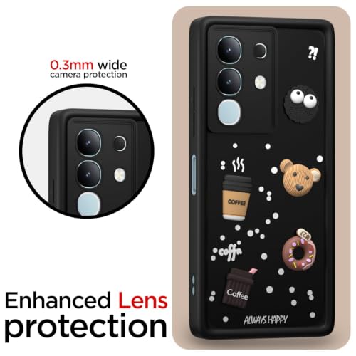 Image of Bintage Cute Fun Taddy Cartoon 3D Ball Bear Milk Donut Coffee Cup Silicon Case Full Body & Camera Protection Back Cover Compatible for Vivo T4x 5G - Black