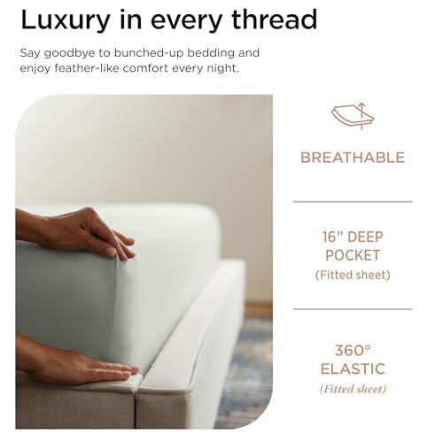 Image of Threadmill 100% Cotton Sheets for Cal King Size Bed - 600 Thread Count Cal King Bed Sheets Set with 16 inch Deep Pocket - Sateen Weave 4-Piece Bedding Set with Cooling Effect, Light Grey