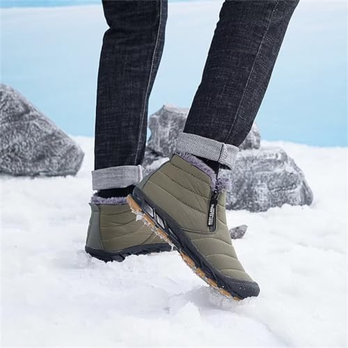 Image of Jakcuz Men Snow Boots Water Resistant Non-slip Winter Shoes with Fuzz Lined Warm High Top Boots for Men