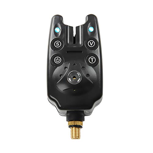 Discoball(1 Unidades luz y Sonido Pesca Alarmas de mordida, con 1 Salida Altavoz y Cierre con 2 LED Indicador [Ajustable función: 3 Modos de sensibilidad, 4 Modos de Tono y 5 Modos de Volumen]