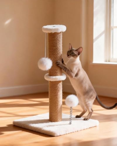 Rascador vertical 3 en 1 para gatos con juguetes y base reforzada miniatura 2