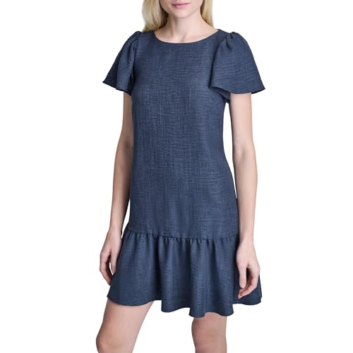 Image of DKNY Women's Flowy Short Sleeve Ruffle Hem Dress
