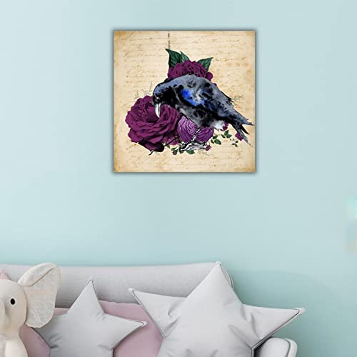Corbeau violet sur crâne déco Halloween rustique pour salon 40cm - 6