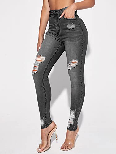 Floerns Women's Ripped High Waist Skinny Jeans Distressed Stretchy Curvy Denim Pants3