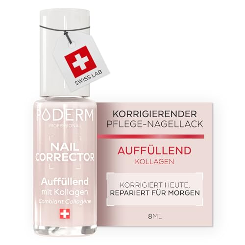 PODERM Nagellack Pflege Corrector & Perfector Kollagen | Glättet Kaschiert & Füllt Nagelrillen mit Natürlichem Gel Finish 8 ml | Gleichmäßige Nägel | Entwickelt von einem Podologen in der Schweiz