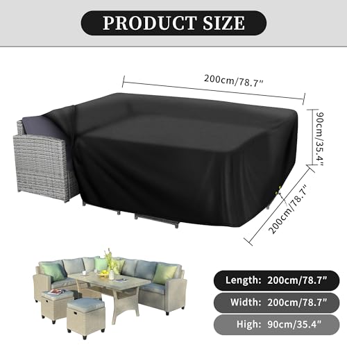 Funshot Cube Garden Furniture Covers, Garden Table Cover, 420D Oxford Fabric Rattan Cube Garden Furniture Cover Waterproof - Image 2