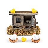 Framendino, 10 Pack Mini Wooden Family Chicken Coop Egg Nest Hen Ornament Fairy Garden Decor