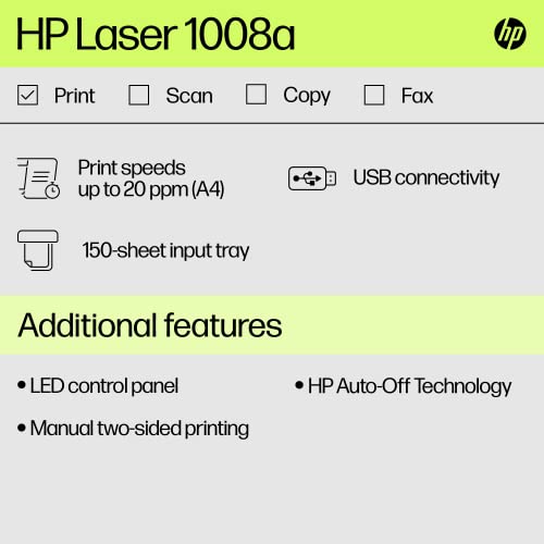 HP Laser 1008a Printer, Single Function, Print, Hi-Speed USB 2.0, Up to 21 ppm, 150-sheet Input Tray, 100-sheet Output Tray, 10,000-page Duty... - Image 6