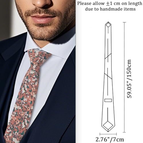 Image of Cotton Floral Ties for Men 2.76 inch Men's Skinny Tie Linen Flower Printed Neck Tie for Wedding Dating Party