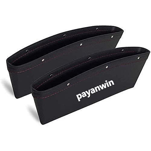 payanwinCar Gap Filler, 2 Pack Leather Car Seat Organizer Gap Pocket Car Seat Storage Box for Holding Phone, Sunglasses, Keys （Black and Red）
