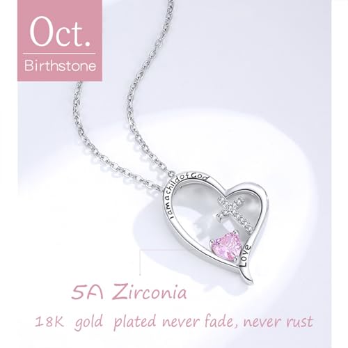 I Am a Child of God Necklace Baptism First Communion Gifts for Girls initial heart necklace 4-6 girls' birthstone jewelry for girls 6-8 Heart Cross Gifts 18K White Gold Plated Necklace for Teen Girls Goddaughter Daughter2