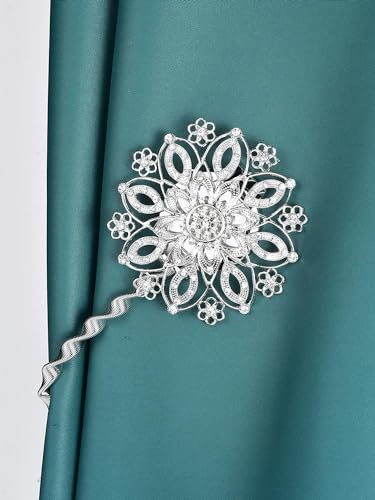 Image of PINKPARI (Label) Magnetic Creative Diamond Curtain Tiebacks, 2 Pcs. Spring Tie Back, Decorative for Home, Office, Hotel (Silver Platinium Diamond, 399)