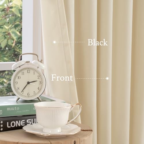 LAMIT Beige Velvet Curtains 90 Inches for Living Room, Elegant Thermal Insulated Panels Noise Reducing Back Tab and Rod Pocket Drapes for Bedroom/Farmhouse, 2 Panels, 52 x 90 Inch