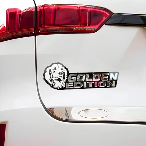 Image of Cute Dog Car Badge Laser Cutting Car Emblem,Funy 3D Acrylic Dogs Badge Rated Car Emblem Automotive Badge Decals and Stickers for Car, Truck, Rv, Boat Exterior Decoration (Golden Retriever)