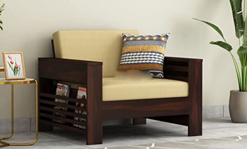 Image of Krishna Wood Decor Solid Sheesham Wood Sofa Set 5 Seater Living Room | Five Seater Sofa Set Home Office Furniture | Without Pillow | Wooden Sofa 5 Seater Set 3+1+1 | Sofa Set, Walnut Finish