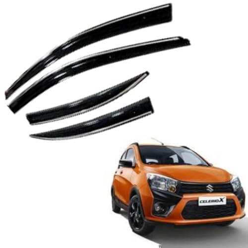 Image of CAR SAAZ Chrome Line Door Visor for Celerio X (2017-2021)(Set of 4Pcs) | Rain Guard | Wind Deflector