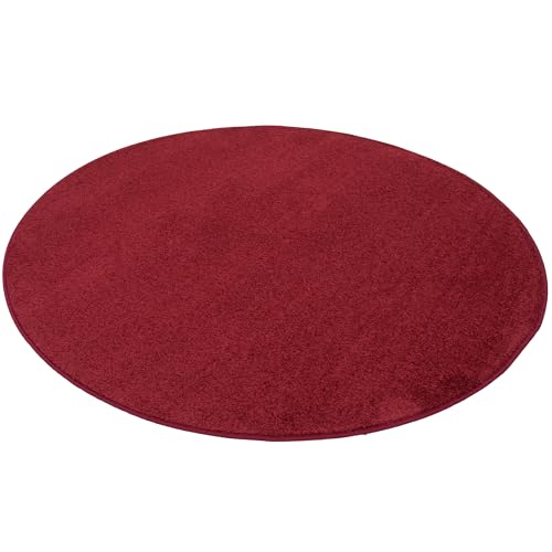Tapis rond d'exception rouge vin à poils longs douceur et design - 4