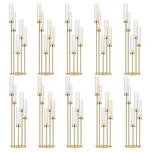 35in 10 Set Gold Candelabra Candle Centerpieces for Tables Candlesticks Holder Wedding Centerpieces Table Decorations Fit 0.9 LED Candle