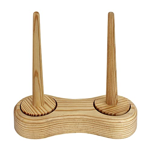 IBLAY Soporte de bola de hilo doble husillo hilo de coser de base grande kit de herramientas de ganchillo de fibra de madeja de lana organizador de cables de cinta almacenamiento de cuerda de madera