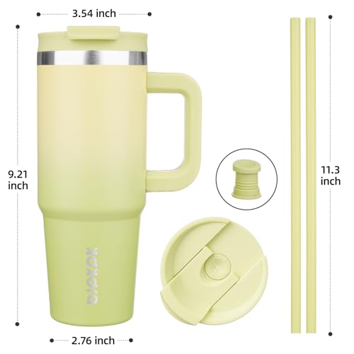 Image of BJPKPK 30 oz Tumbler With Handle Insulated Tumblers With Lid And Straw Stainless Steel Thermal Cup,Lime