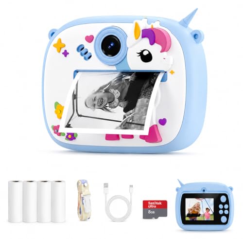 Image of Instant Print Camera 48MP | Photo & Video, Creative Game for Kids Mini LED Digital 1080P HD Display | Long Lasting Battery Life, Ideal Gift for Birthday, Boys & Girls (4 Rolls + 8GB SD Card)