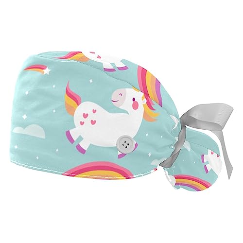 Berret Bouffant Licorne Arc-en-Ciel : Lot de 2 bonnets de travail réglables avec bandeau de sudation