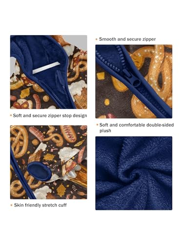 Beer Mugs Pretzels Hotdogs Girls Fleece Jacket Girls Fall Jacket Boys Coats Zip Up Hoodie Children Outerwear 2-10T3