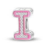 MICOO 925 Sterling Silver AZ Letter Charms Fits Pandora Bracelets Necklace with 5A Cubic Zirconia Alphabet Bead Charm Birthday DIY Jewelry Gift