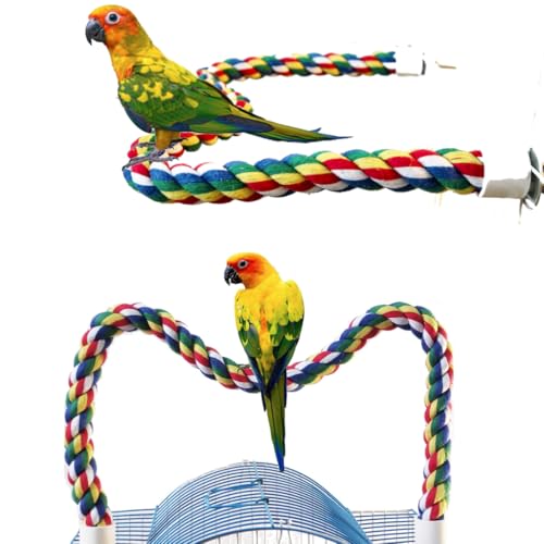 Image of 2PCS 23.6 inch Bird Rope Perches for Parakeets, Soft Cotton Parrot Perch with Quick Fixing Screws, Colorful Bird Cage Accessories for Cockatiels, Budgie, Canary, Comfy Perch Toy for Cage, 0.8in Dia