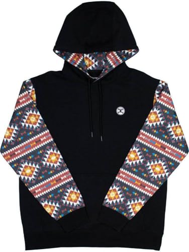 HOOEY - Youth Summit Hoodie with Aztec Pattern Sleeves Kangaroo Pocket and Hood & Internal Phone Pocket