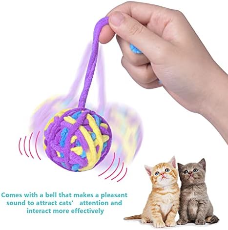 smatime 3 Pcs Cat Toy Wool Ball Funny Cat Bell Ball Colorful Woolen Yarn Balls with Rope Pet Cat Chew Ball Scratch Toys for Cats Kitten Pet Indoor Interactive Play Toy