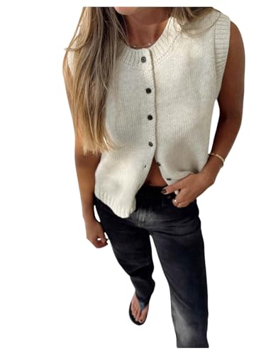 SOLY HUX Women's Button Down Sweater Vest Sleeveless Crew Neck Tank Shirt Summer Knit Top
