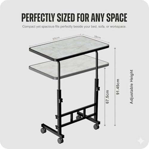 Image of Multi-Purpose Sofa Side Height-Adjustable Laptop Table with Docking for Tablet, Study Table, Portable, Ideal for Work from Home, DIY Table, Easy to Assemble (Light MARBEL)