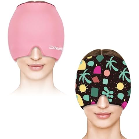 ZNÖCUETÖD Bundle of 2 Pack Migraine Headache Relief Cap Hat, Head ice Pack Wrap Cooling Gel Ice Beanie Cold Cap Cover