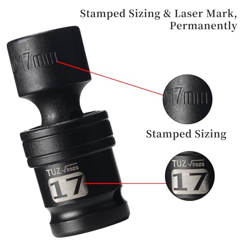 Image of 1 /2 inch Universal Joint Socket.1 /2-Inch Drive Shallow Impact Universal Joint Swivel Socket.Chrome Molybdenum Steel.6 Point, Metric 17mm