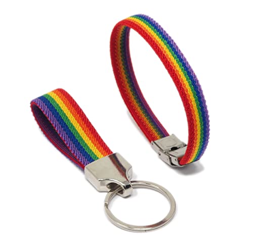 GOS Best Supplies Kurzer elastischer Stoff-Schlüsselanhänger und elastisches Stoffarmband für Herren, Damen, Regenbogenflagge LGTBI Pride Unisex, bunt, One size