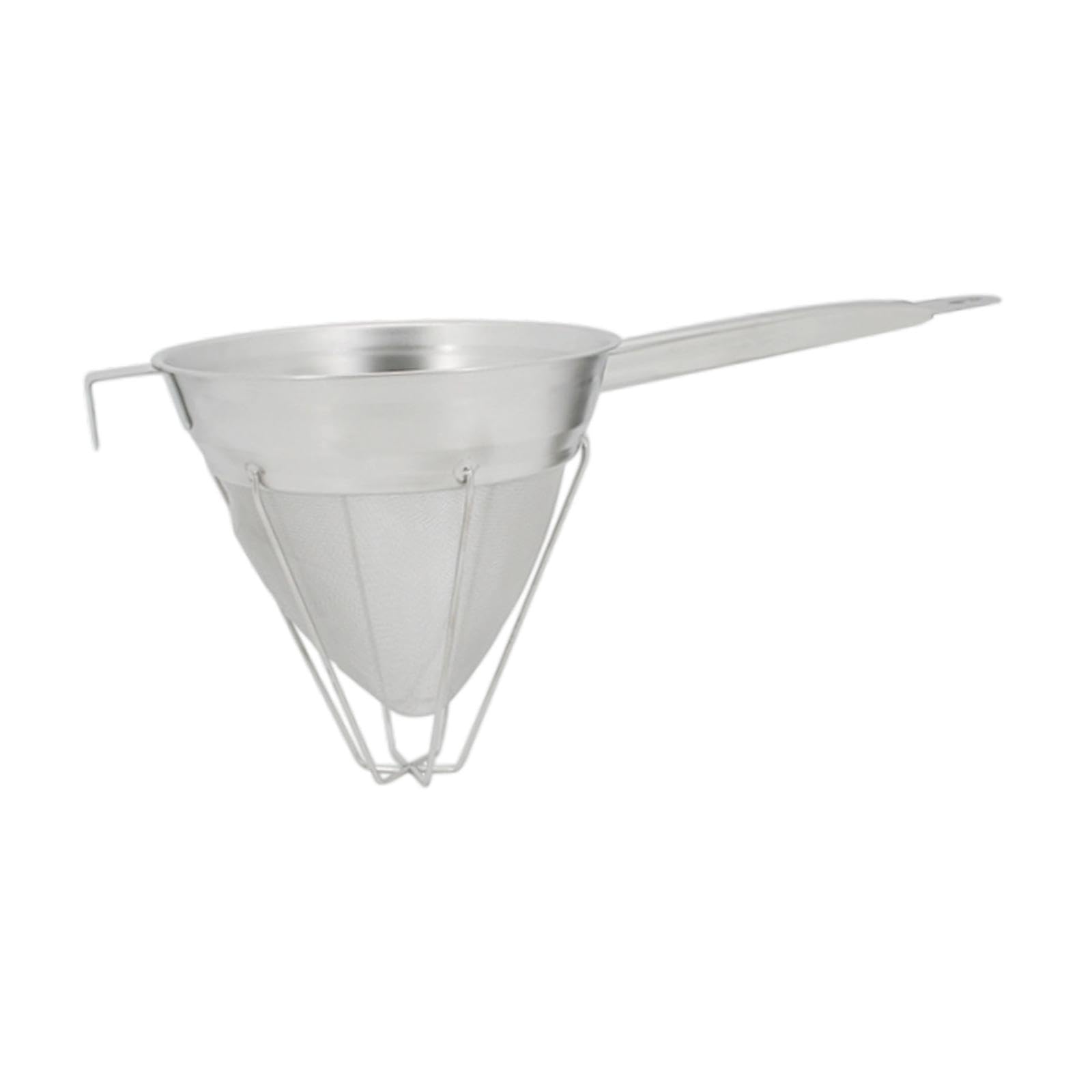 Tamiz de malla fina con mango largo, con soporte, con base, cesta de filtro de cocina, embudo de filtro estable para harina, zumo, azúcar (25 cm)