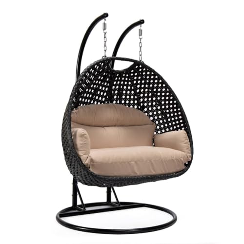 Image of Double Seater Hammock Swing Chair with Stand & Cushion | Heavy Duty Powder Coated Steel Frame | Outdoor Indoor Hanging Swing for Patio Balcony Garden Terrace Living Room (Black-BEDGE)