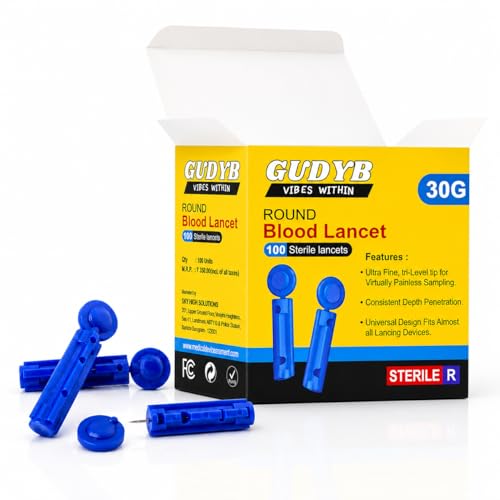 Image of Lancets for Blood Testing - 100-Count, Sterile, Disposable for Glucose Diabetes Testing, 30 Gauge Twist Top Blue