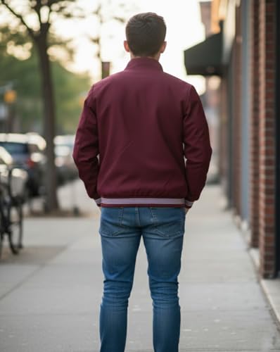 Image of Boys Solid Maroon Jacket | Kids Lightweight Winter Zip Jacket | Casual Wear