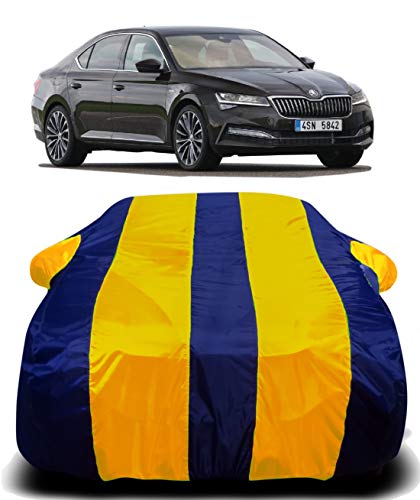 Image of Waterproof Car Cover with Ultra Surface Body Protection (Yellow Stripes) (Skoda Superb 2020)