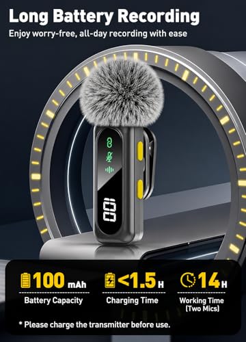 Image of VELOMAX Wireless Mic for YouTube Wireless, Noise Reduction Mic Magnetic Clip Wireless Microphone with LED Indicator and Battery Display for Video Recording Creators Youtuber(Single Mic)