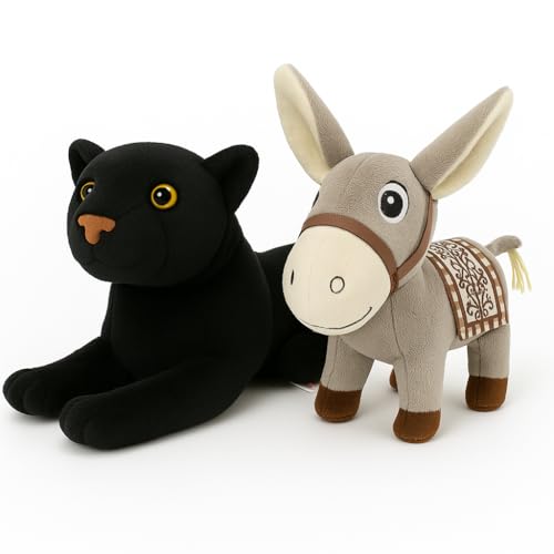 Image of Cute Donkey & Panther Plush Toy Combo - 30 cm Soft Stuffed Animals for Kids | Super Soft & Huggable for Boys & Girls (Pack of 2)