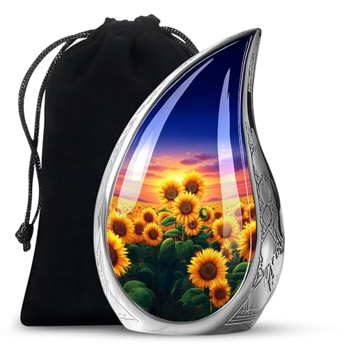 Image of Teardrop Sunflower Urns for Human Ashes Male - Burial Urns for Adult Human Ashes - Sunset Sunflower Urn for Adult Mother and Father - Large Decorative Urn for Mom and Dad 10inch