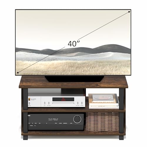 Image of Furinno Sully TV Stand, 3-Tier Rectangular Entertainment Center with Shelf, TV Console for TV up to 40 Inch, Open Frame for Cable Management, for Living Room, Bedroom, Amber Pine