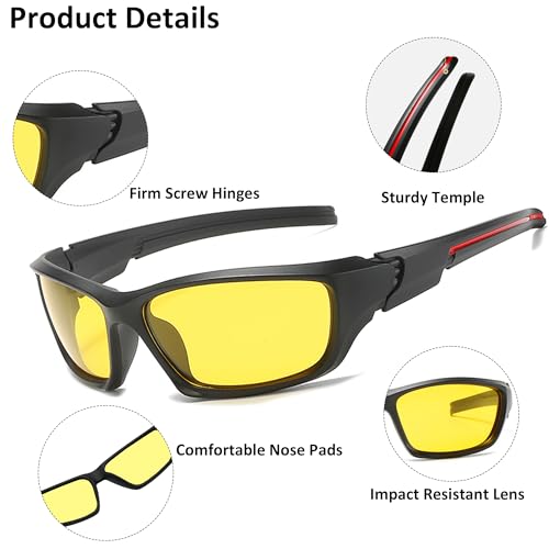 Image of Night Vision Driving Glasses - Anti Glare HD Polarized Yellow Tinted Sunglasses for Men & Women