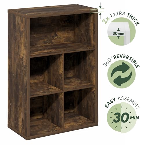 Furinno Cubicle Book Shelf, 5-Cube Bookshelf, Extra Thick Frame Cube Storage Organizer Bookcase with Closed Back, 15.3 x 29.9 x 43.3, for Living Room, Bedroom, Home Office, Amber Pine by Furinno - Image 4