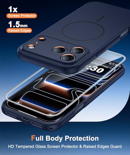 Image of FNTCASE for iPhone 17 Pro Max Case: [Compatible with Magsafe] Solid Blue Matte 17 Promax Magnetic Phone Cover with [Full Camera Protection] [Screen Protector] Military Grade Shockproof Protective